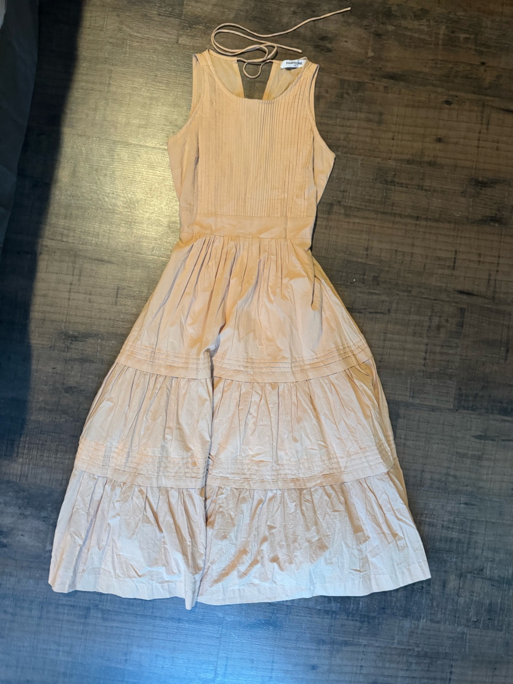 Light Peach Tiered Maxi Dress with Pintuck Bodice
